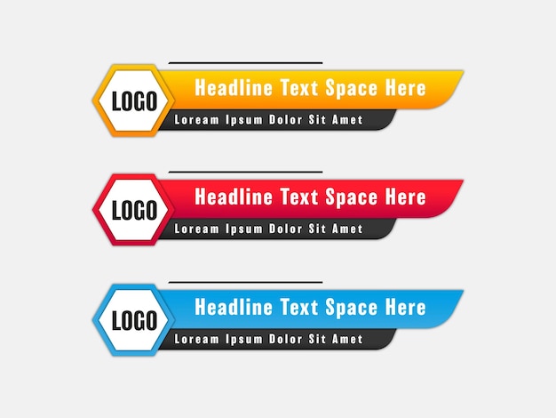 Vector set of lower third banner template design premium vector yellow red and blue