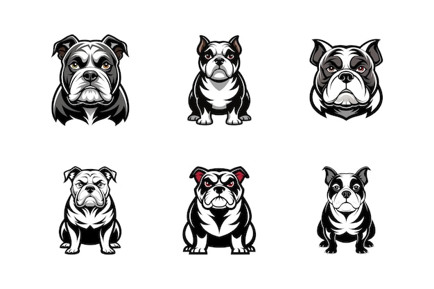 Vector set of loyal bulldog silhouette for petfriendly business and services logos