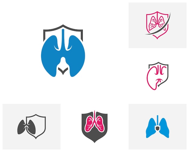 Set of Lungs Shield Logo Template Design Vector Emblem Design Concept Creative Symbol Icon