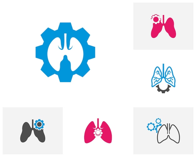 Set of Lungs with Gear Logo Template Design Vector Emblem Design Concept Creative Symbol Icon