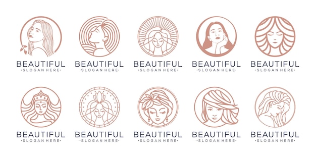 Set of luxury beauty woman logo design for makeup salon and spa beauty care