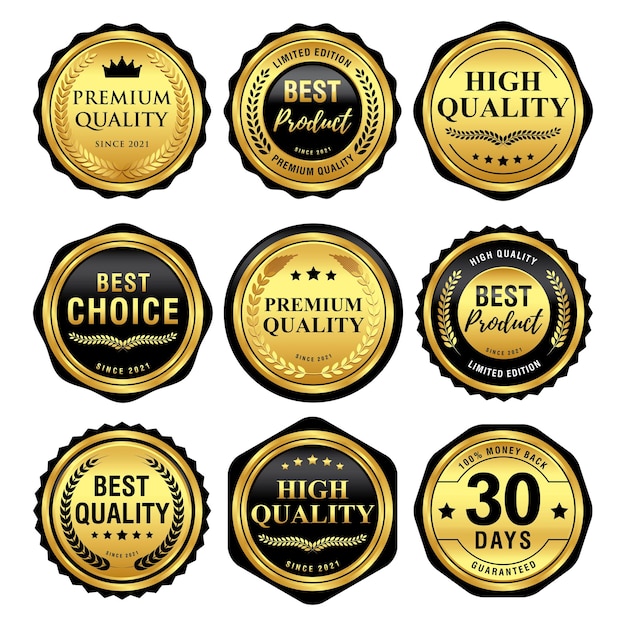 Set of luxury black and gold badges quality labels