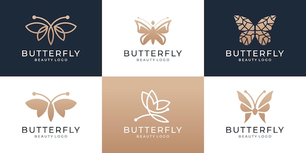 Set of luxury butterfly logo with flat minimalist logo.