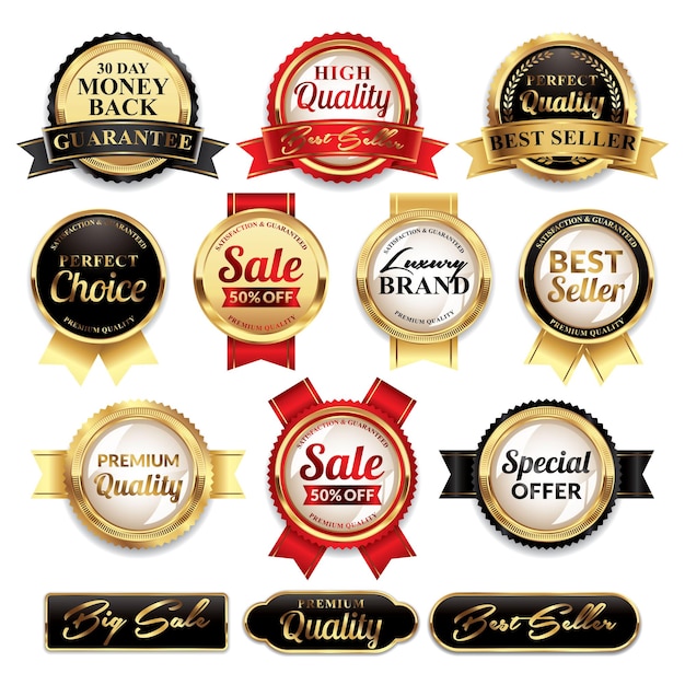 Set of luxury gold badges quality labels