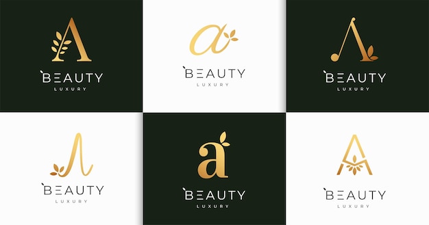 Set of luxury letter A natural feminine beauty monogram style logo design template