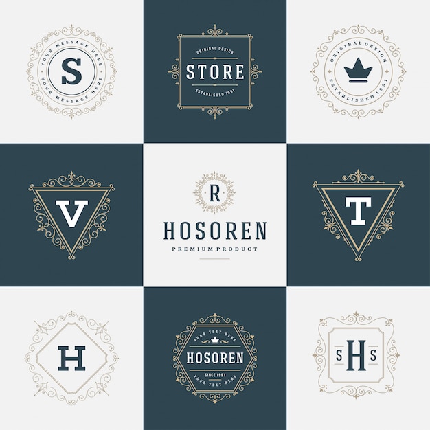 Vector set luxury logos template flourishes calligraphic elegant ornament lines.