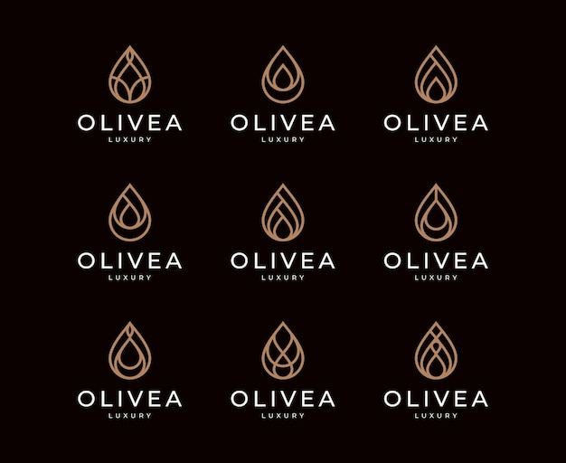 set of luxury olive oil with line concept logo design