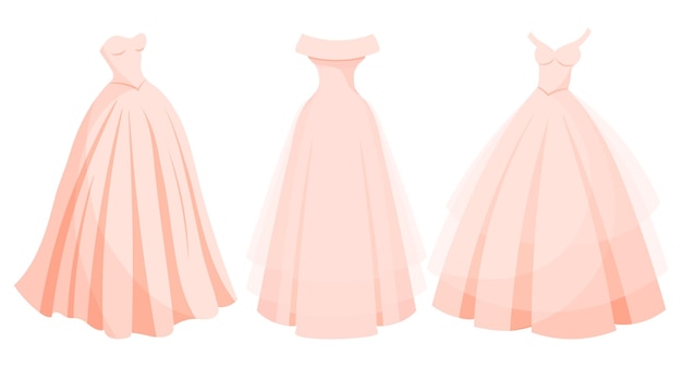 Set of luxury pink dresses princess wedding dresses collection Fashion Illustration vector