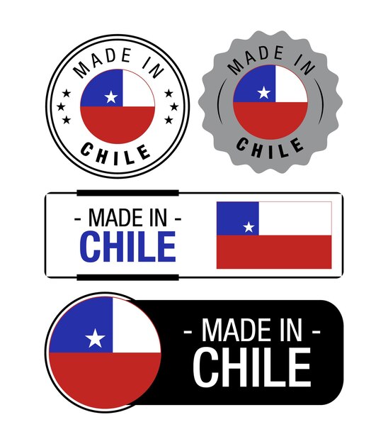 Vector set of made in chile labels, logo, chile flag, chile product emblem