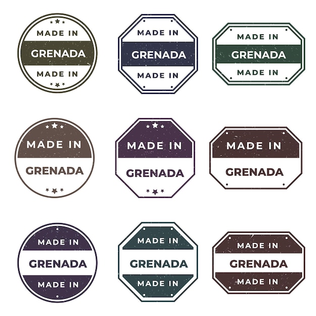 Vector set of made in grenada labels ready to use for product emblem