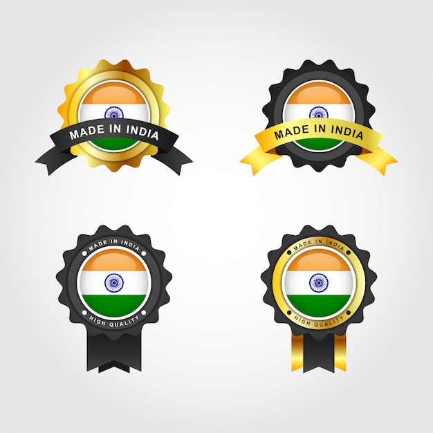 Set Made in India with emblem badge labels illustration template design