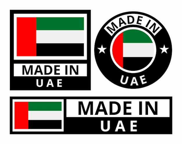 Vector set made in uae design product labels business icons illustration