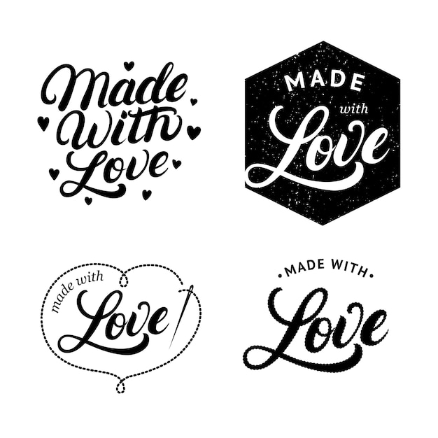 Set of Made with Love hand written lettering label, badge.