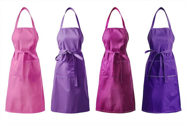 Set of magenta purple pink blank apron restaurant cafe kitchen cook chef uniform front and flay lay