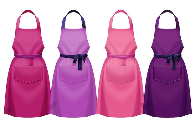 Set of magenta purple pink blank apron restaurant cafe kitchen cook chef uniform front and flay lay