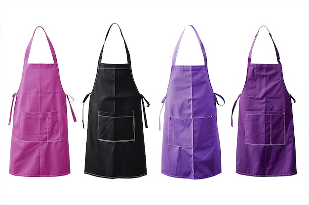 Set of magenta purple pink blank apron restaurant cafe kitchen cook chef uniform front and flay lay