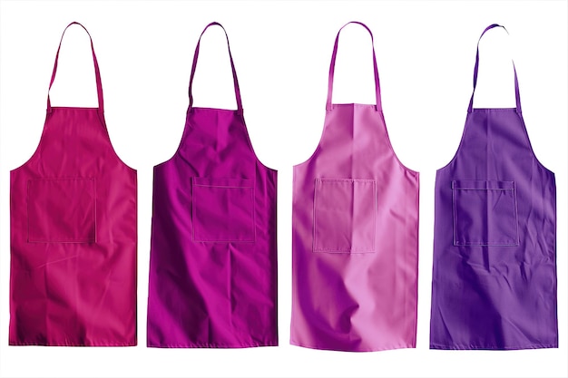 Set of magenta purple pink blank apron restaurant cafe kitchen cook chef uniform front and flay lay