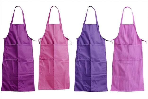 Set of magenta purple pink blank apron restaurant cafe kitchen cook chef uniform front and flay lay