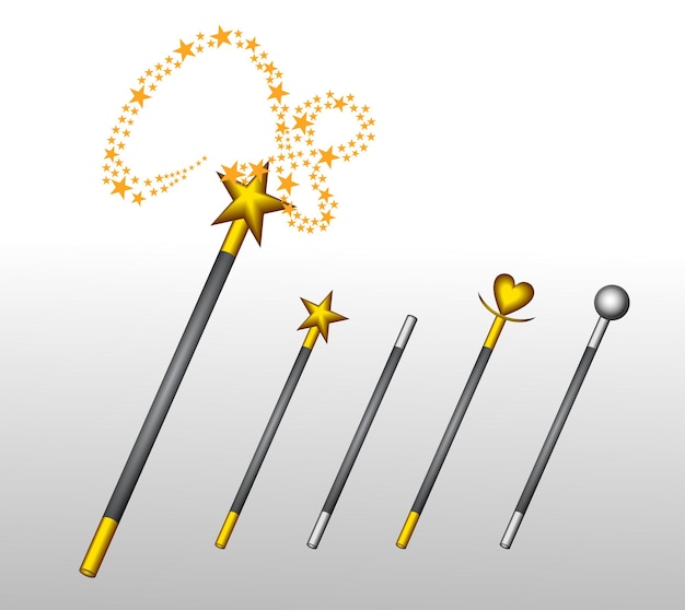 set magic wand gold and silver or miracle magical wand with star.