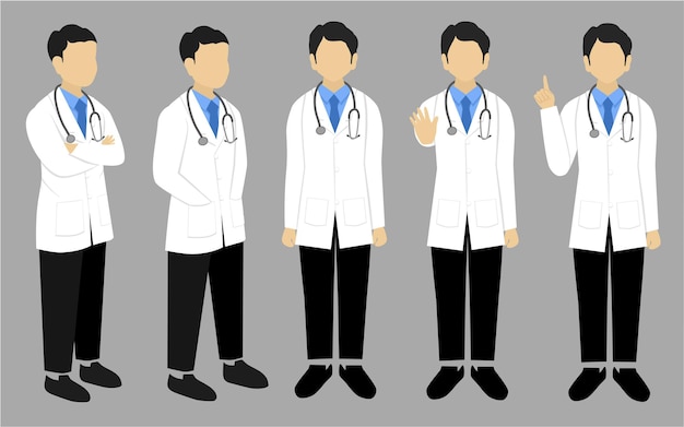 Set of male doctor character with different pose