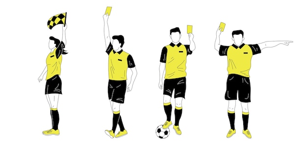 Set of male and female football soccer referees