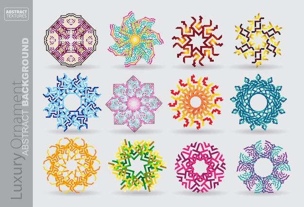 Set of mandalas Decorative round ornaments Weave design elements Unusual flower shape Oriental