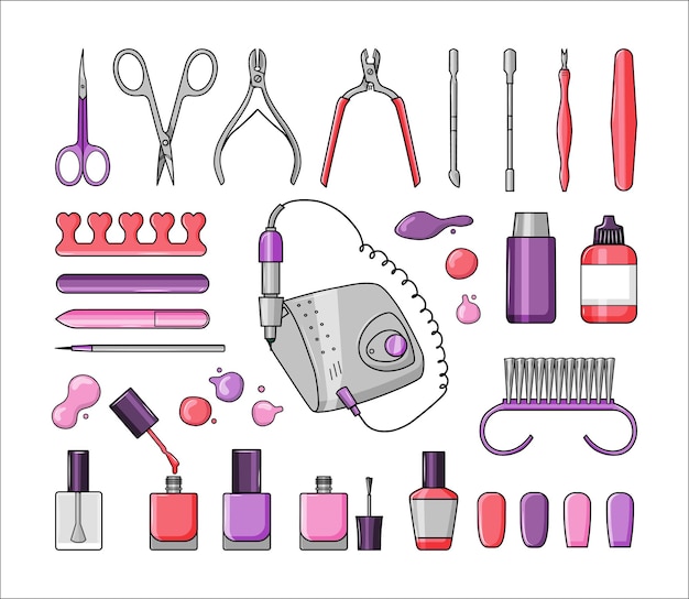 Set of manicure tools, nail polishes