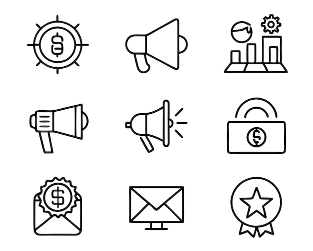 set of marketing icon illustration business marketing digital analysis technology strategy