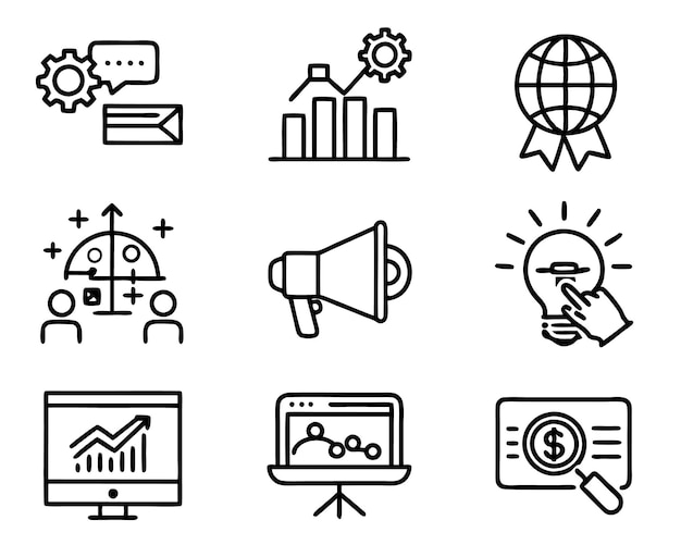 set of marketing icon illustration business marketing digital analysis technology strategy