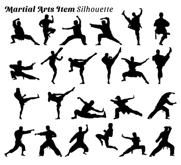 Vector set martial arts silhouette vector illustrations