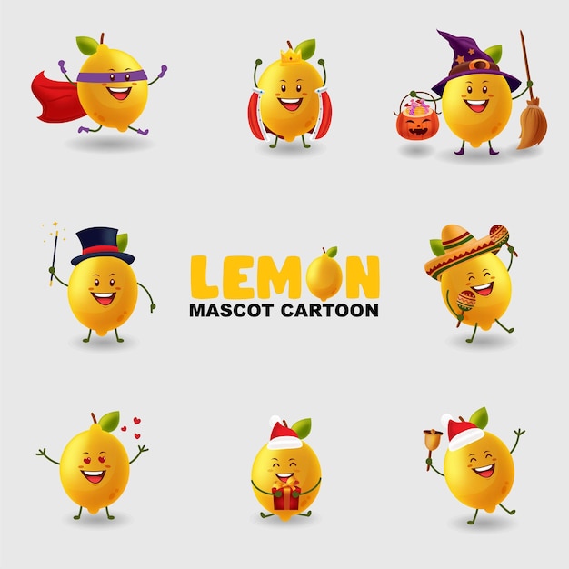 Set of mascot lemon in several poses