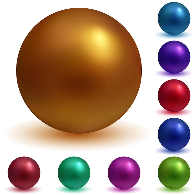 Set of matte spheres in various colors with shadows