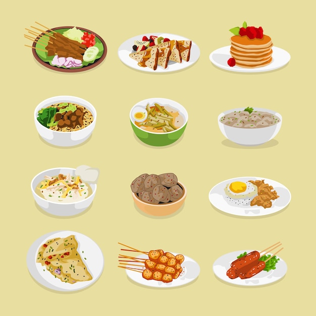 Set of meals for breakfast lunch and dinner illustration