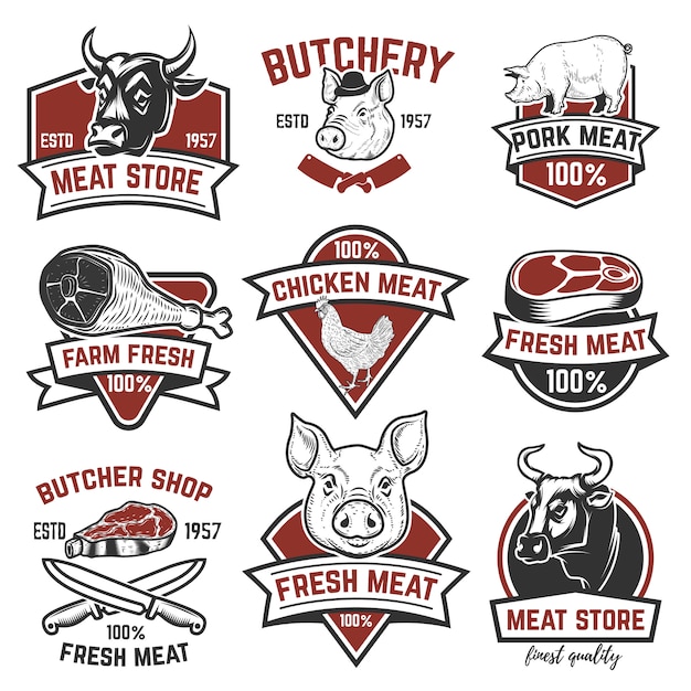 Set of meat store, fresh meat labels quality.  elements for ,emblem, sign.  illustration.