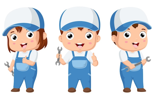 Set of mechanic kids cartoon