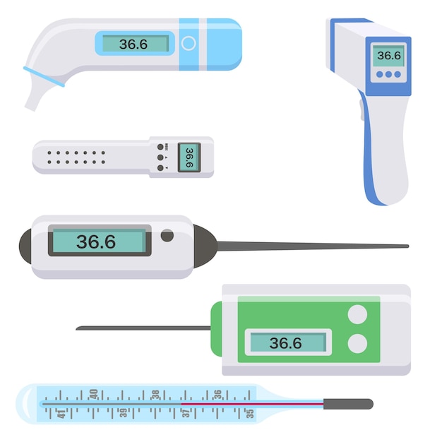 Set of medical electronic thermometers for hospital during coronavirus Health and diseases Vector