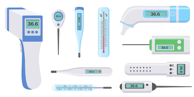 Set of medical electronic thermometers for hospital during coronavirus Health and diseases Vector