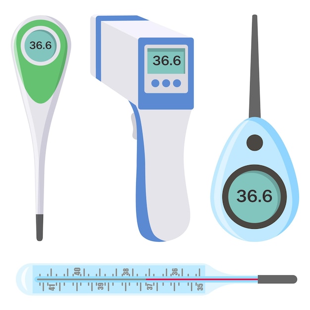 Set of medical electronic thermometers for hospital during coronavirus Health and diseases Vector