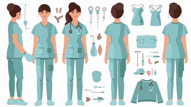 Vector a set of medical illustrations with a woman and a nurse