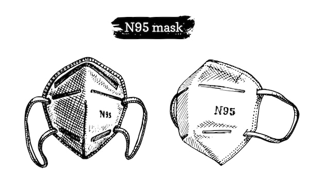 A set of medical masks graphic illustration Hand sketches of N95 respirators in vector