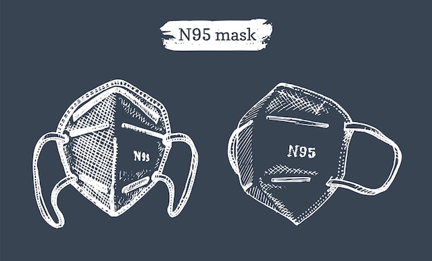 A set of medical masks graphic illustration Hand sketches of N95 respirators in vector