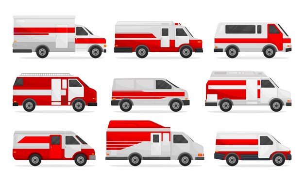 Vector set of medical minibuses and vans vector illustration on white background