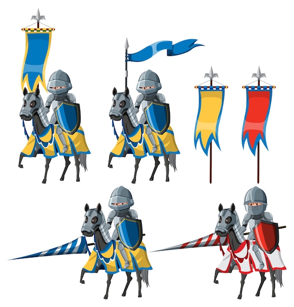 Set medieval knight cartoon character