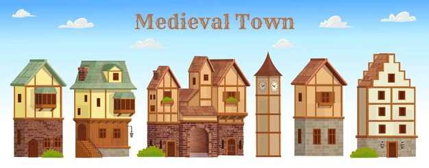 Vector set of medieval town