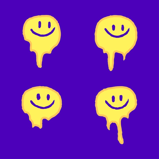 Set of melted smile emoji cartoon, illustration for t-shirt, sticker, or apparel merchandise.