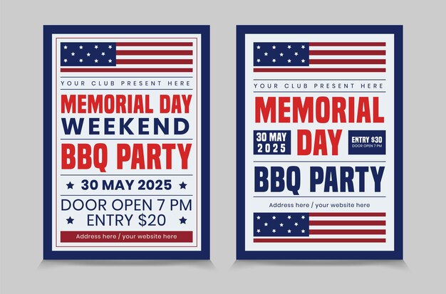 Vector set of memorial day bbq flyer template memorial day invitation design vector