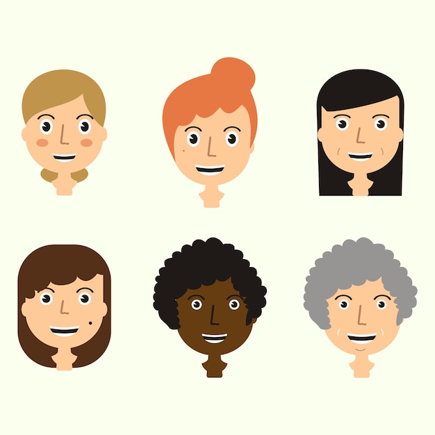 Set of men's faces expressing positive emotions Human faces with smiles web avatar icons Vector flat design illustrations