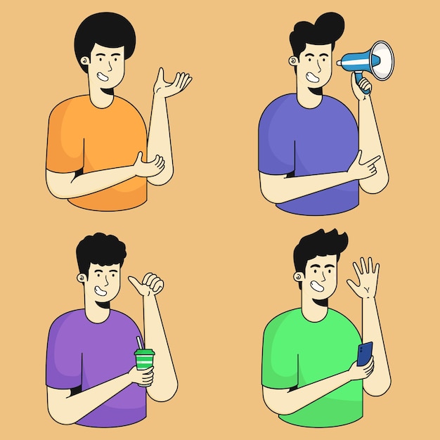 Set of men with pose illustration