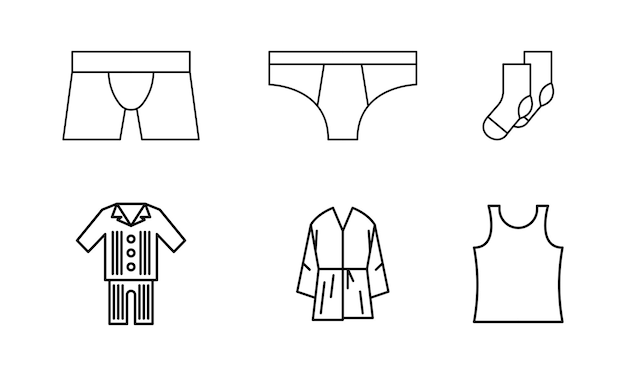 Set of mens night everyday bath underwear Vector EPS 10 icons on white Night clothin sign For any purpose Isolated single icon pajamas For app web design dev ui graphic business