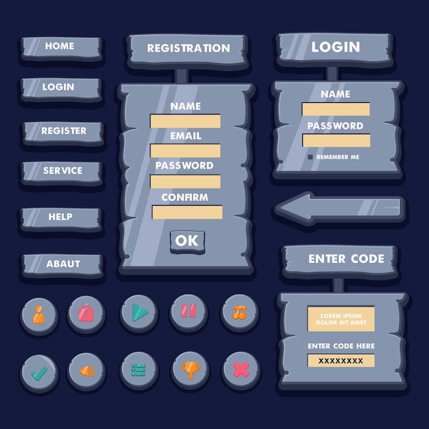 Set of menu button game elements